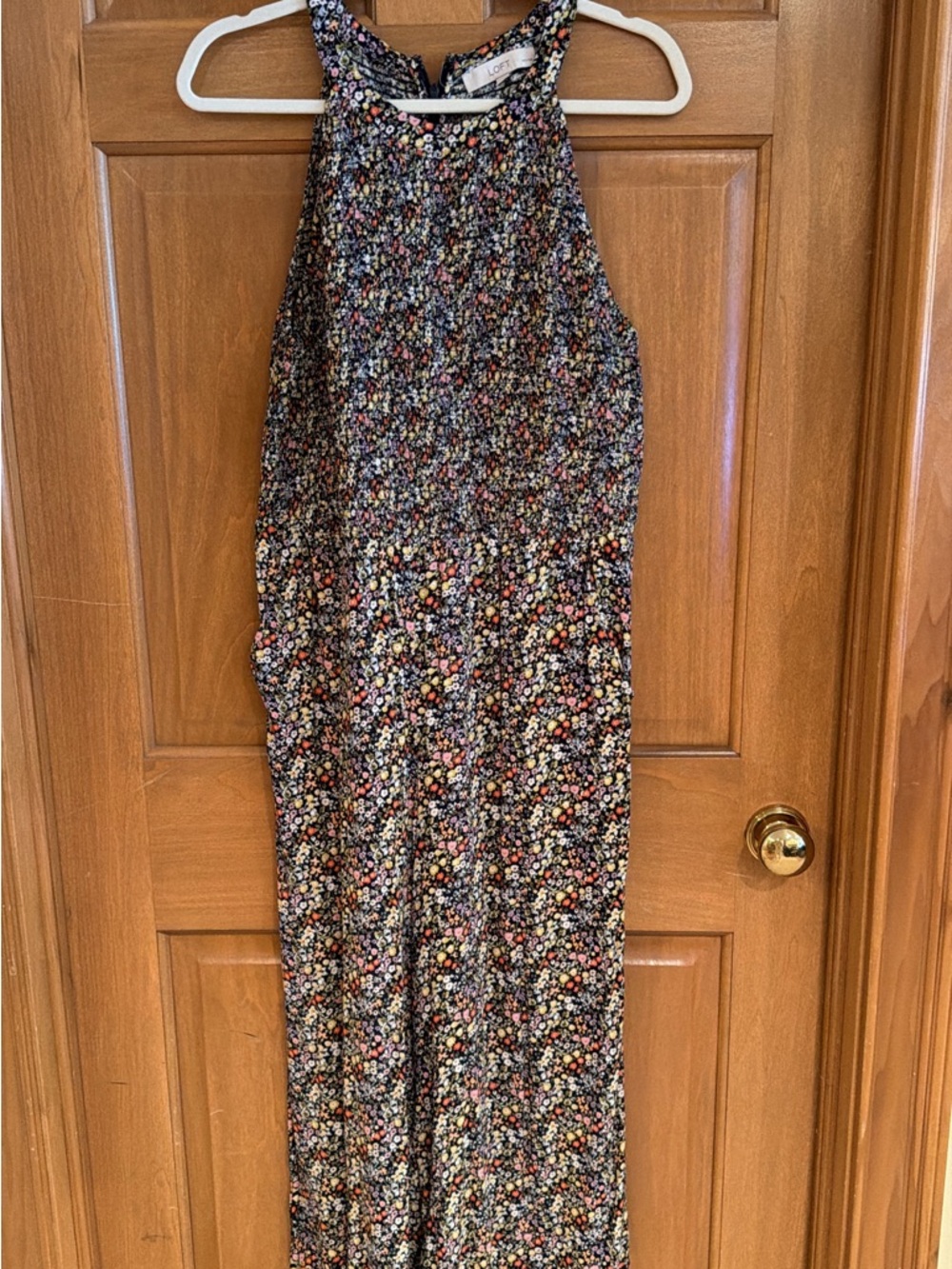 LOFT Black Floral Halter Jumpsuit